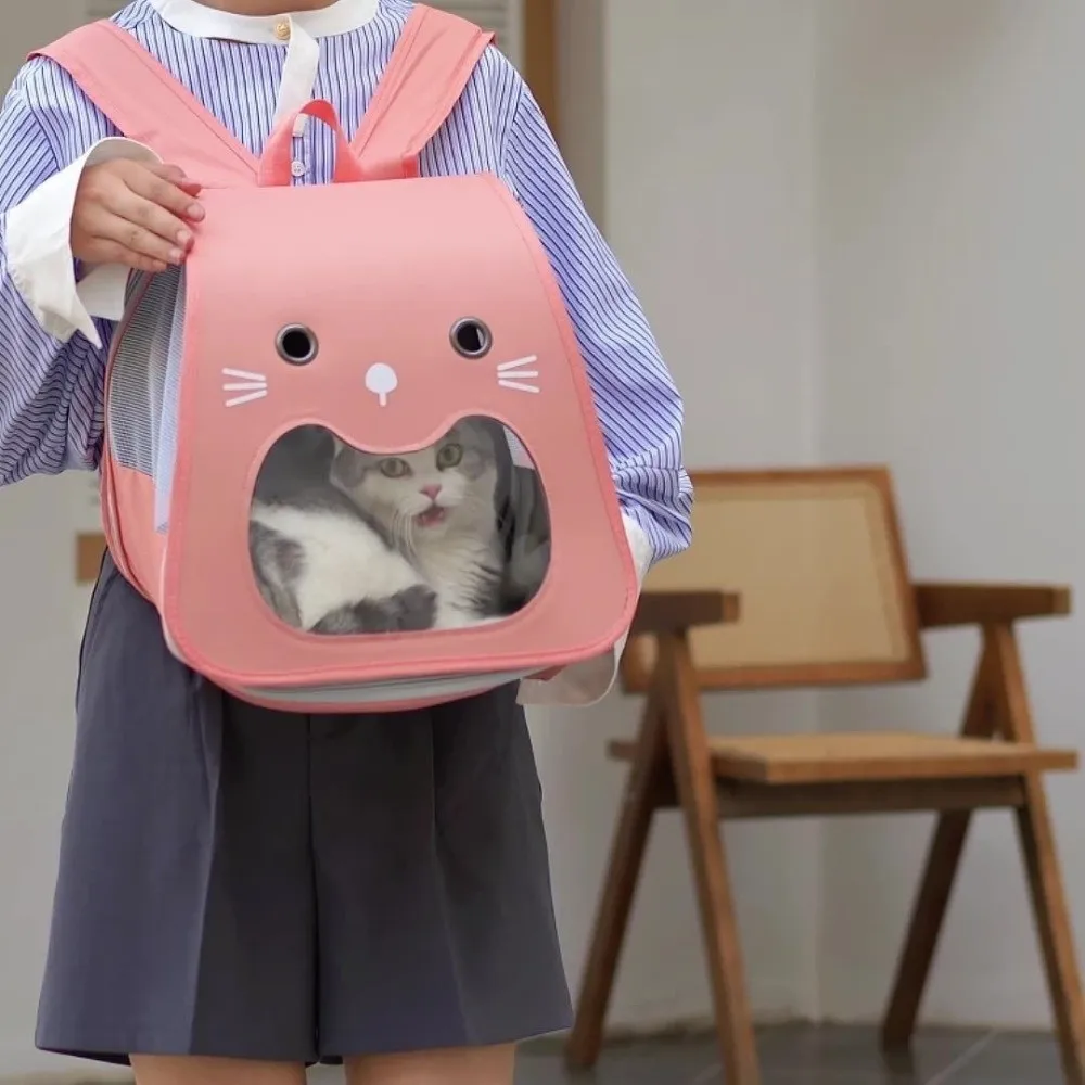 Foldable Cat Carrier Bag Breathable Large Capacity Pet Carry Backpack Transparent Window Adjustable 1005010790513028