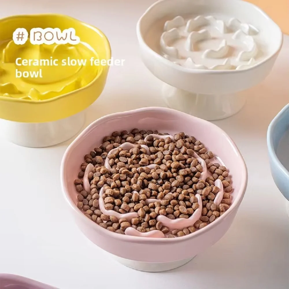 Ceramic Slow-Feeding Bowl High-Leg Cat Bowl with Neck Protection Not Easy to Overturn 1005010791105871
