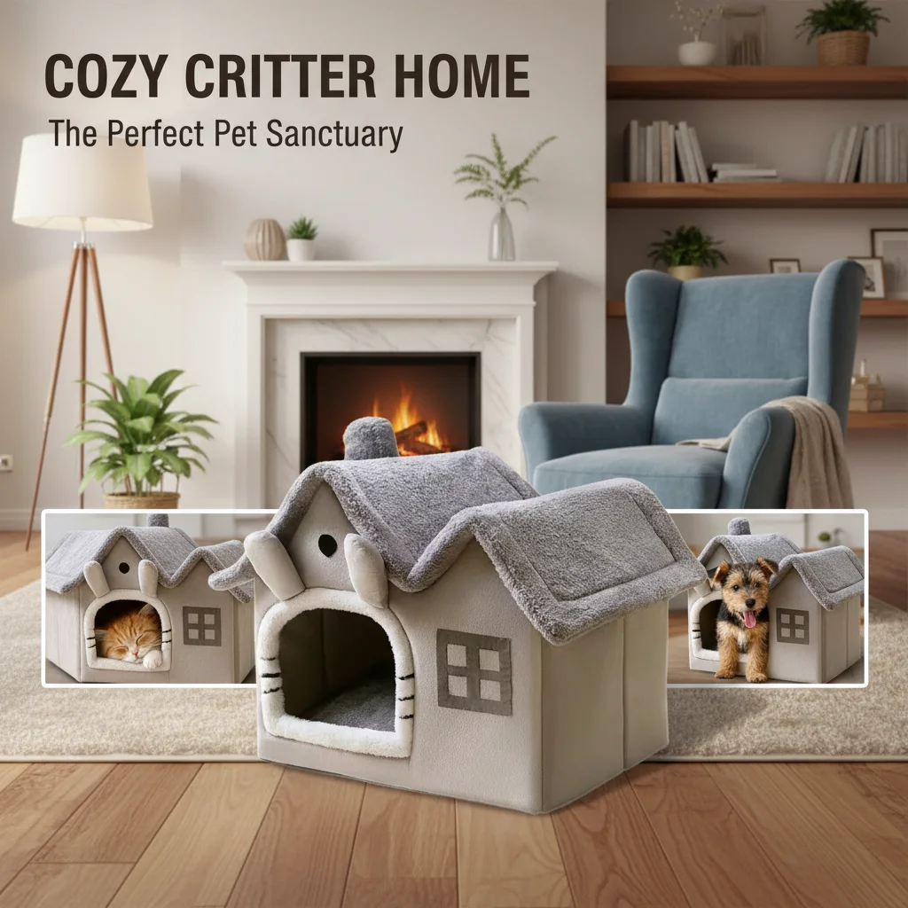 Foldable Double Roof Dog House Small Kennel Bed Mat Winter Warm Cat Nest Pet Sofa Cave Basket 1005010799101067