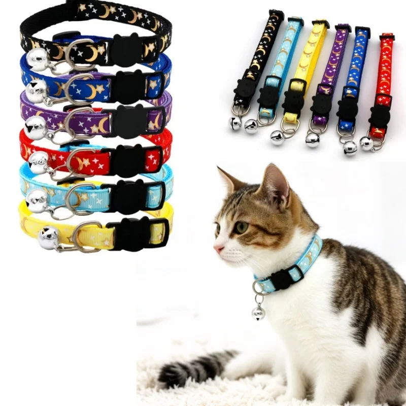 Cat Collar with Bell Cartoon Star Moon Dog Puppy Cat Kitten Collar Adjustable Safety Bell Ring (1Pc) 1005010799145123