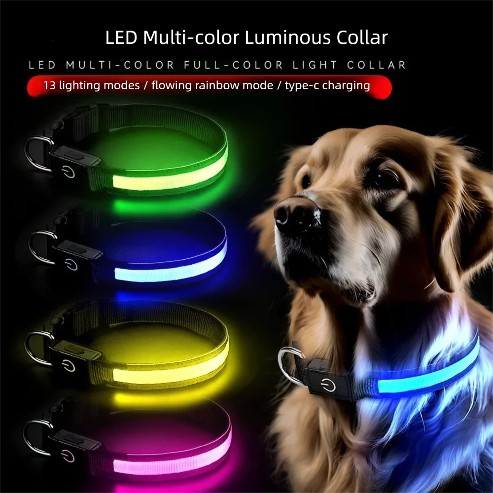 LED Dog Collar USB Rechargeable Night Safety Type_c Charge Multimodal Change Color Pet 1005010801368612