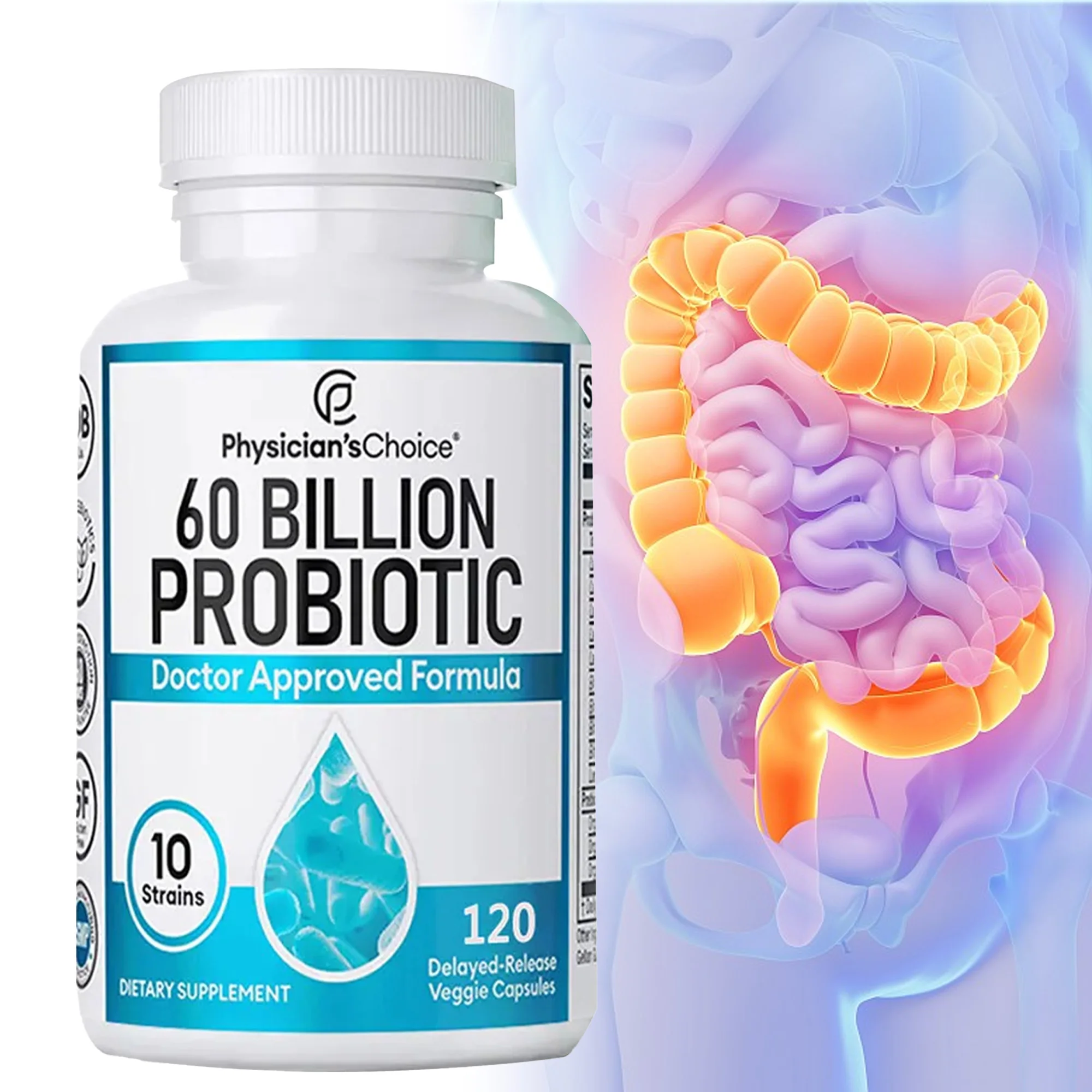 60 Billion Probiotic Supplement Capsules, Promotes Immune and Digestive Health, Nutrient Absorption 1005010805533149