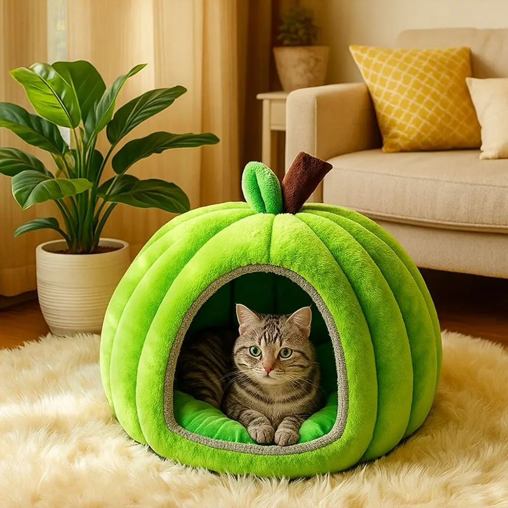 Cat Cave Plush Pumpkin House Semi-Enclosed Non-Slip Dog Nest Warm Thickened Comfortable Sleeping 1005010808315175