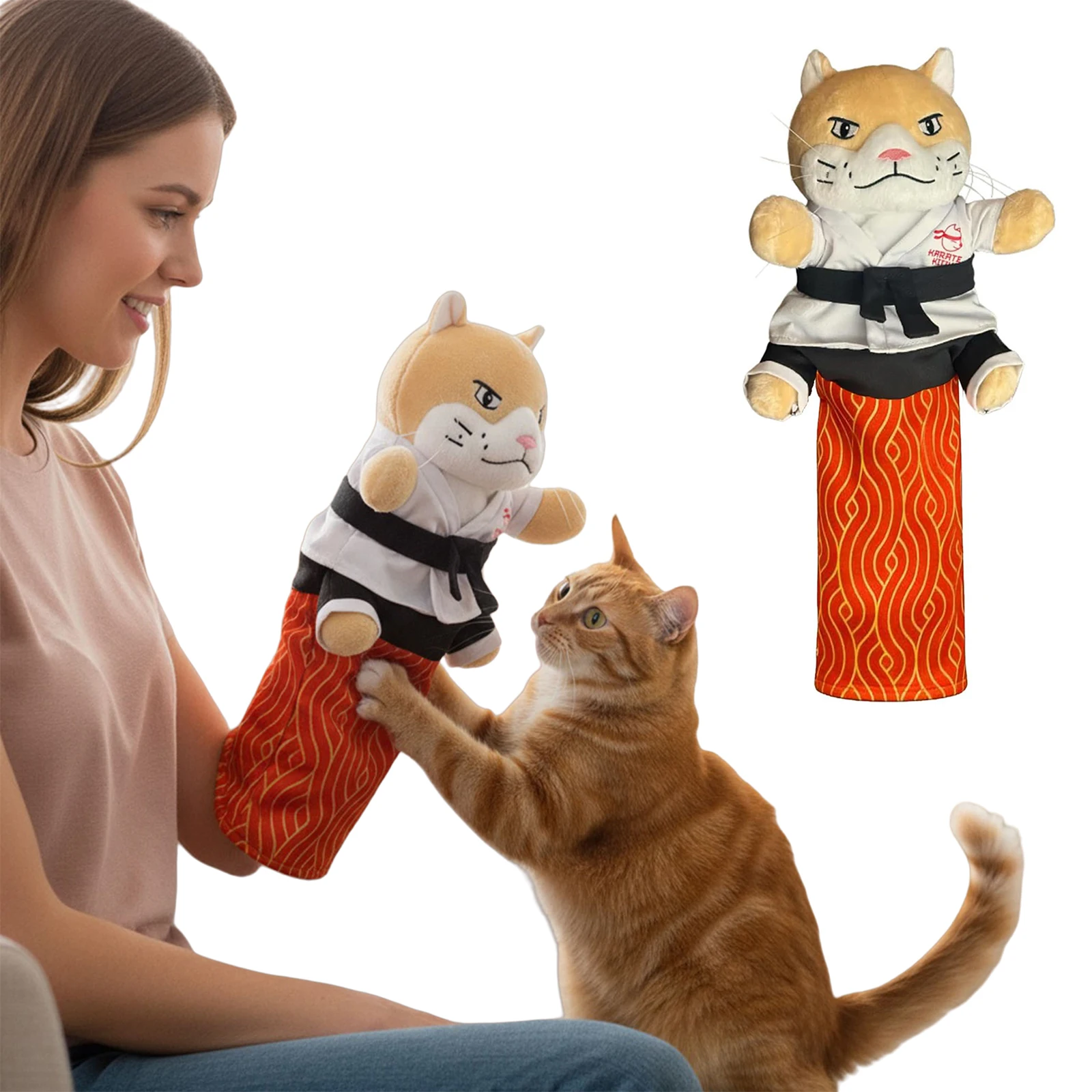 Cat Sumo Wrestler Hand Puppet Toy Interactive Plush Stuffed Animal with Sturdy Padding for Indoor 1005010811037047