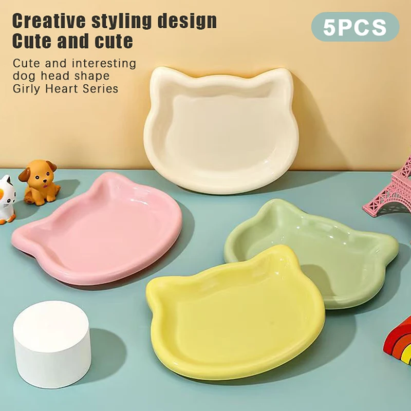 Multicolor Cartoon Cat-Shaped Cat Bowl Set Plastic Pet Supplies with Non-Slip Bottom To (5PCS) 1005011524316370