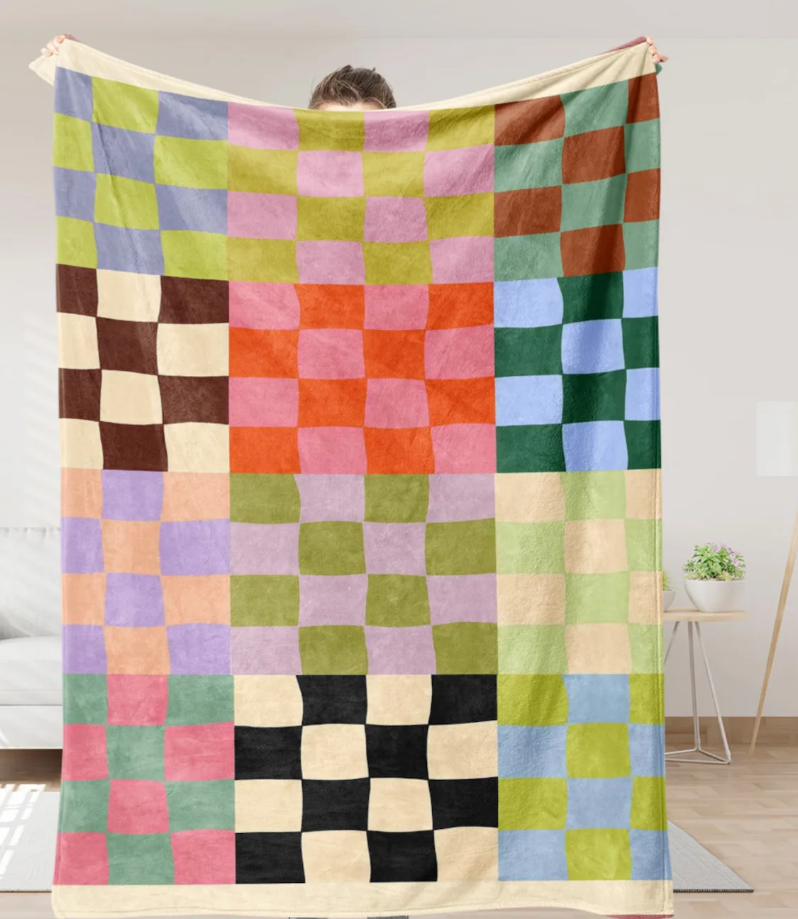 Colorful Checkered Blanket Hoodie Blanket Soft Flannel Baby Blanket Cozy Throw for Adult Kid 1005011532139526