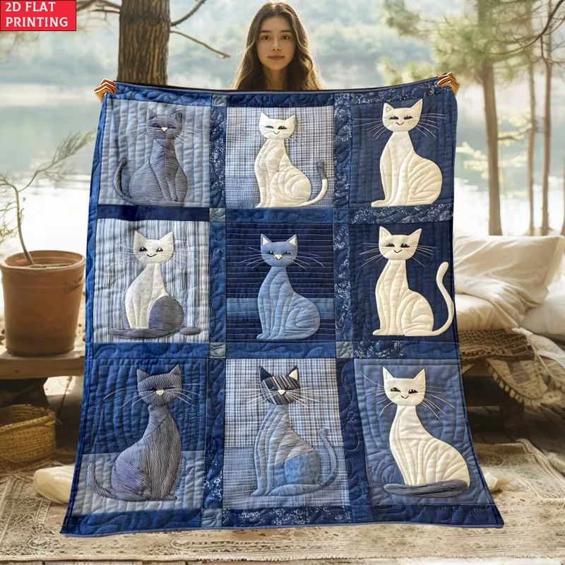 Blue Cat Splicing Outdoor Portable Blanket Bedding Blanket Camping Living Rooms Offices Sofas 1005011534810792