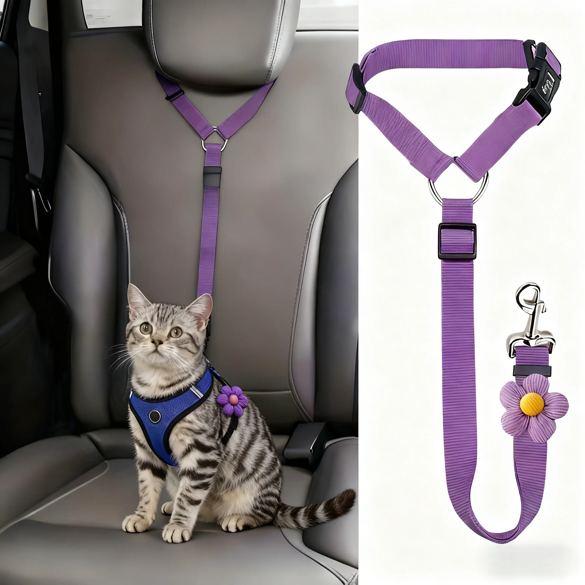 Pet Dog and Cat Seat Belt Car Headrest Restraint Adjustable Safety Rope Car Seat Belt Dog Pet 1005011534834278