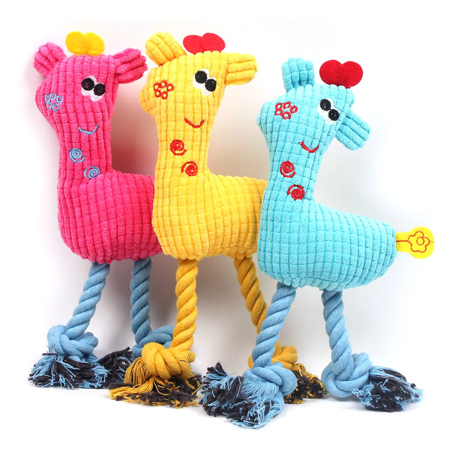 Dog Pet Cotton Rope Plush Squeaky Toy Puppy Chew Braided Giraffe Design Teeth Cleaning 1005011542074299