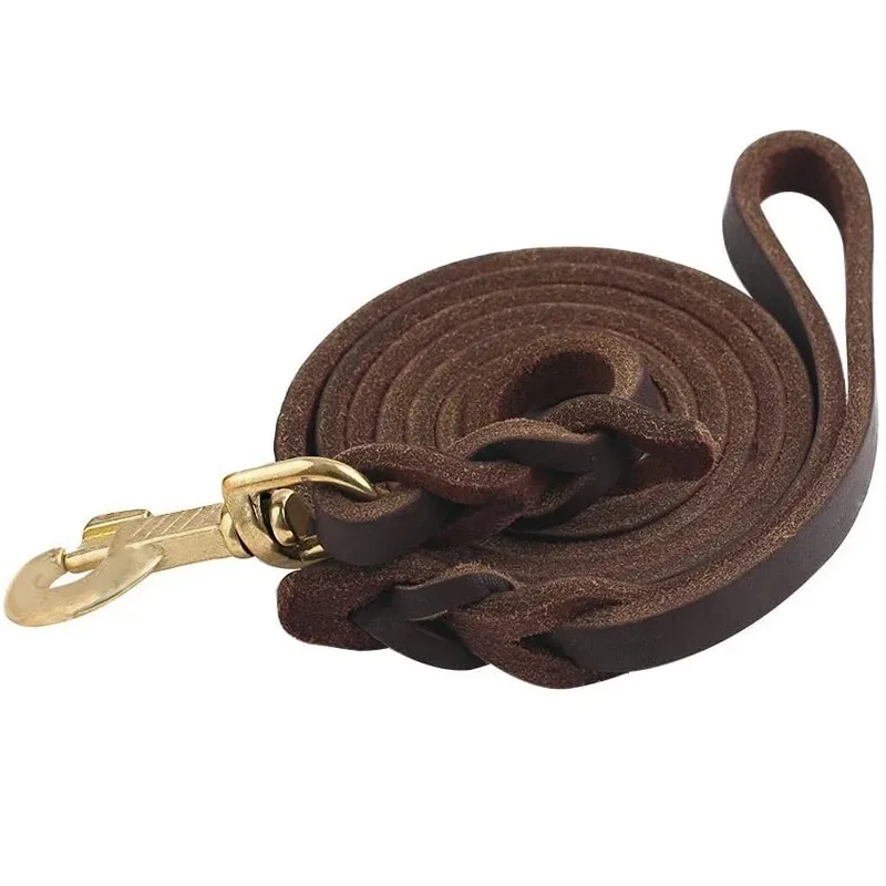 2.6m Genuine Leather Dog Leash with Copper Hook Heavv Duty Braided Pet Dog Training Leash 1005011543960611