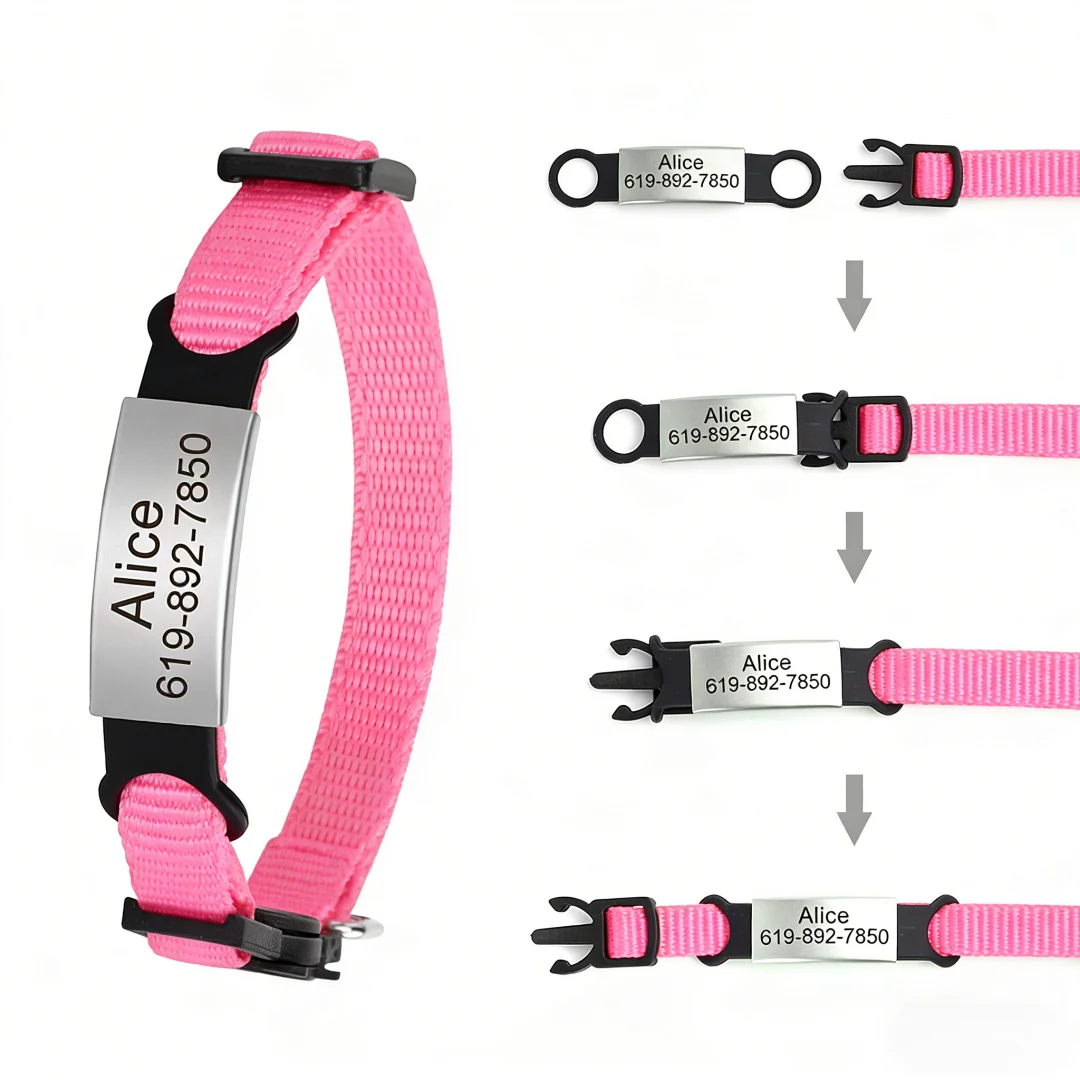 Customized Cat Collar Reflective Free Engraved Puppy Kitten Pet ID Nameplate Necklace 1005011546186777