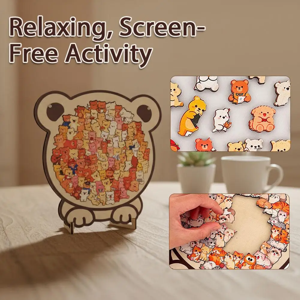 Cartoon Wooden Puzzle Toy Stress Relief Jigsaw Puzzle Animal Dog Cat Bear Theme for Home Decor Fun 1005011547825786
