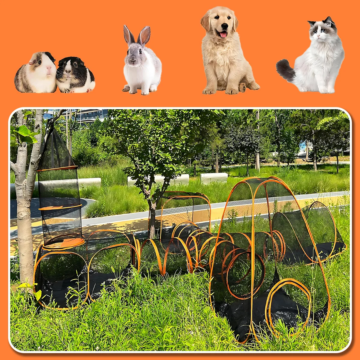 Portable Cat Tunnel Mesh Playhouse, Featuring Multiple Cages and Tunnels Includes Storage Bag 1005011548233751