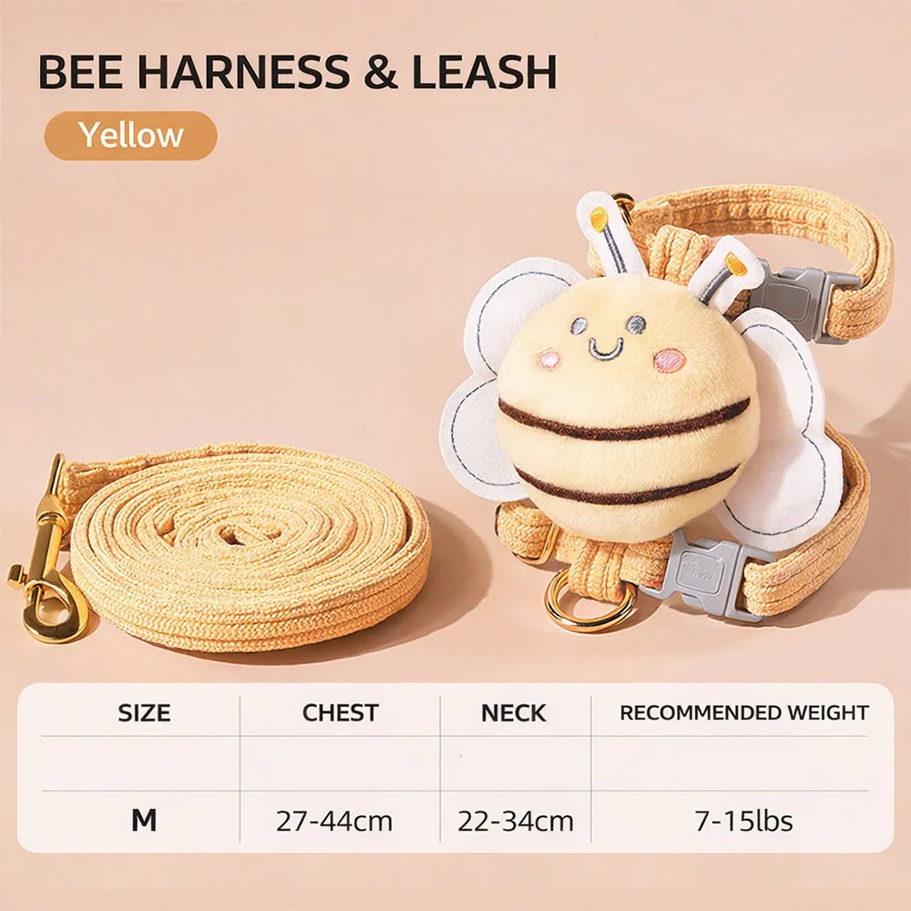 Pet Supplies Cartoon Bee Cat Harness Portable Adjustable Dog Harness Breast Back Harness Leash Set 1005011549788233