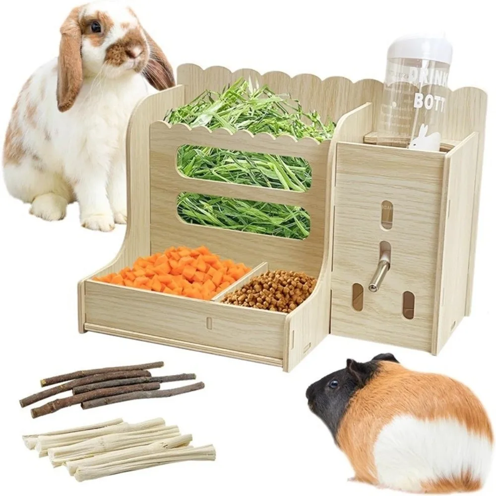 Pet Food Dispenser 2 in 1 Rabbit Hay Feeder Detachable with Bottle Rabbit Food Manger Bite 1005011554344874