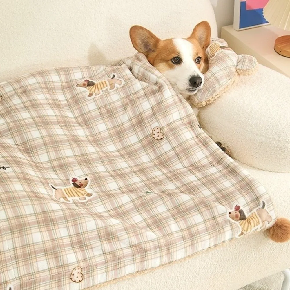 Cartoon Thickened Cat Sleeping Pad Comfortable Soft Fleece Pet Blanket with Pillow Cover 1005011554400579
