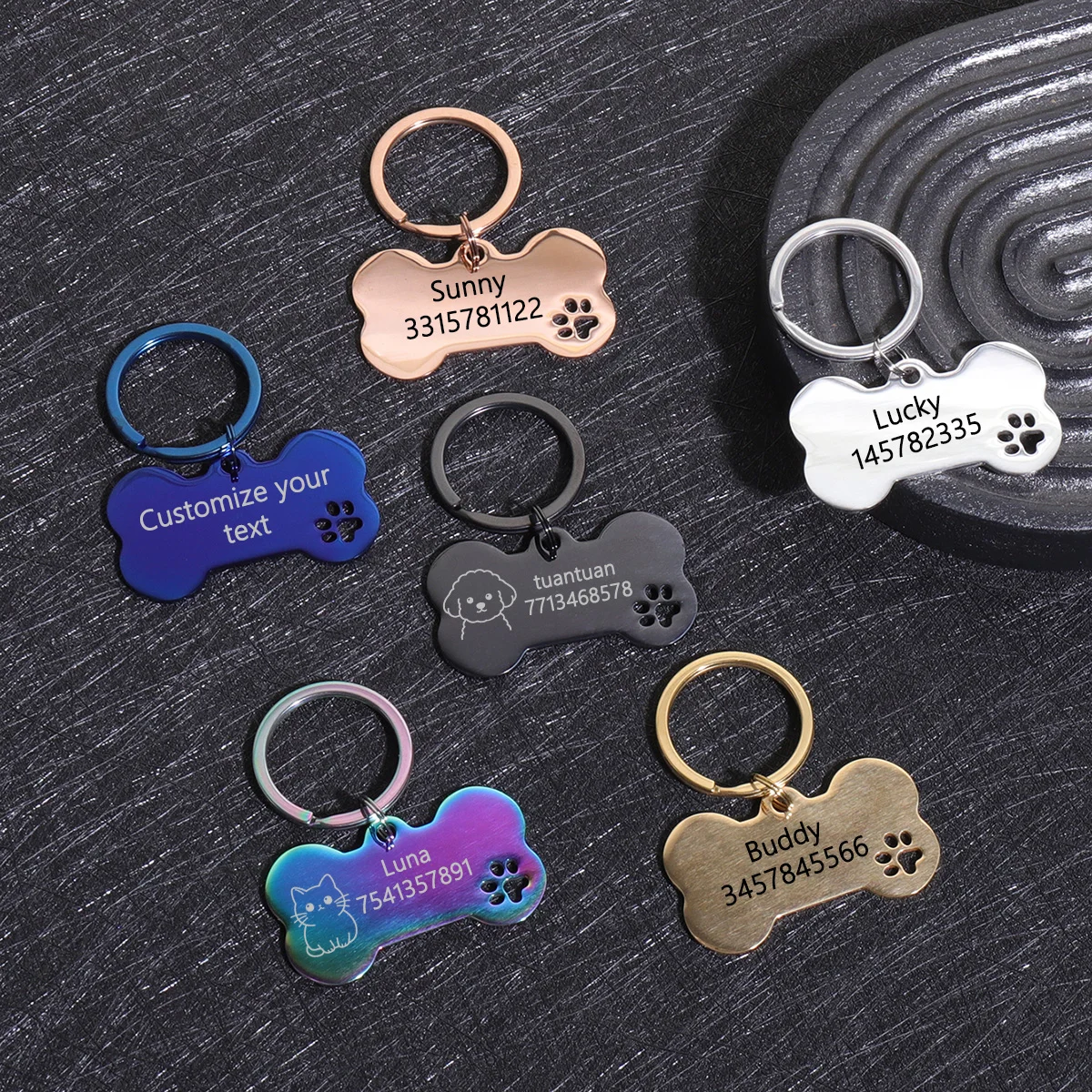 Custom Text Dog Tags Personalized Name Dog Cat ID Tag Bone Shaped Pendant Laser Engraving Address 1005011555159761