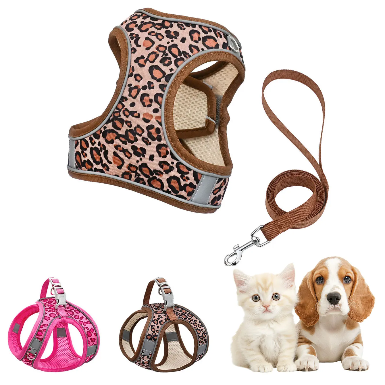 DH009-Adjustable Leopard Print Pet Cat & Dog Harness, Vest Harness Breathable Skin-Friendly Mesh 1005011564842469