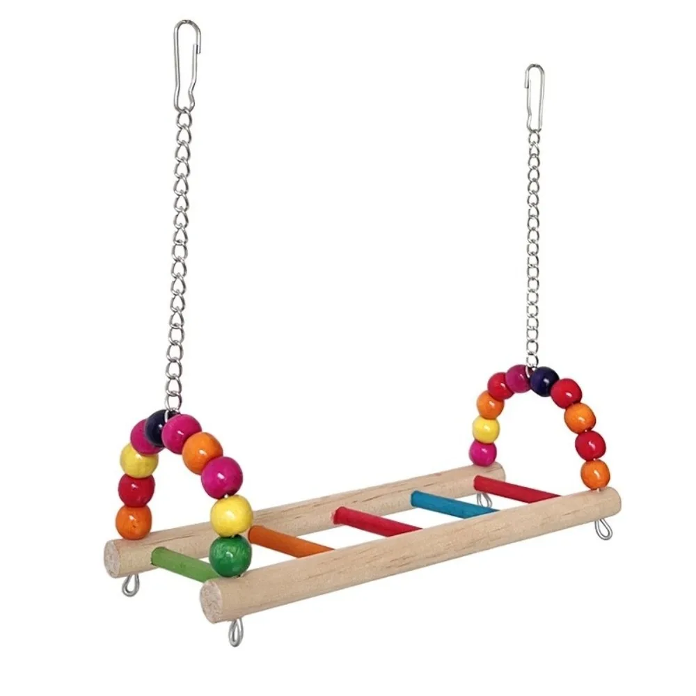 Bird Perch Stand Bite Resistant Parrot Swing Wooden Hanging Beads Bird Colorful Bird Cage Standing 1005011579762027