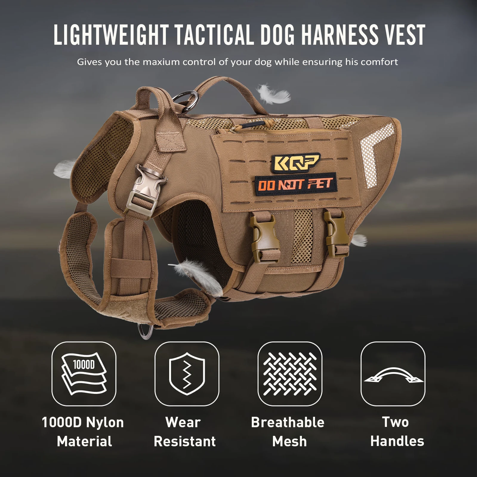 KQP Adjustable Tactical No Pull Dog Harness 1000D Nylon Breathable Mesh MOLLE Metal Buckle Do Not 1005011582346827