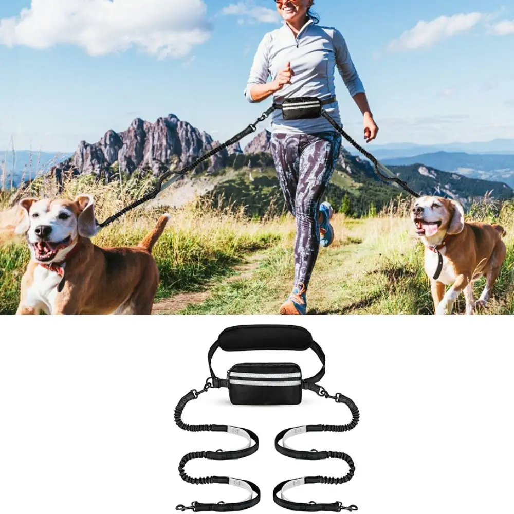 Reflective Strip Dog Running Waist Leash Retractable Double/Single Rope Hands Free Padded Handles 1005011594400749