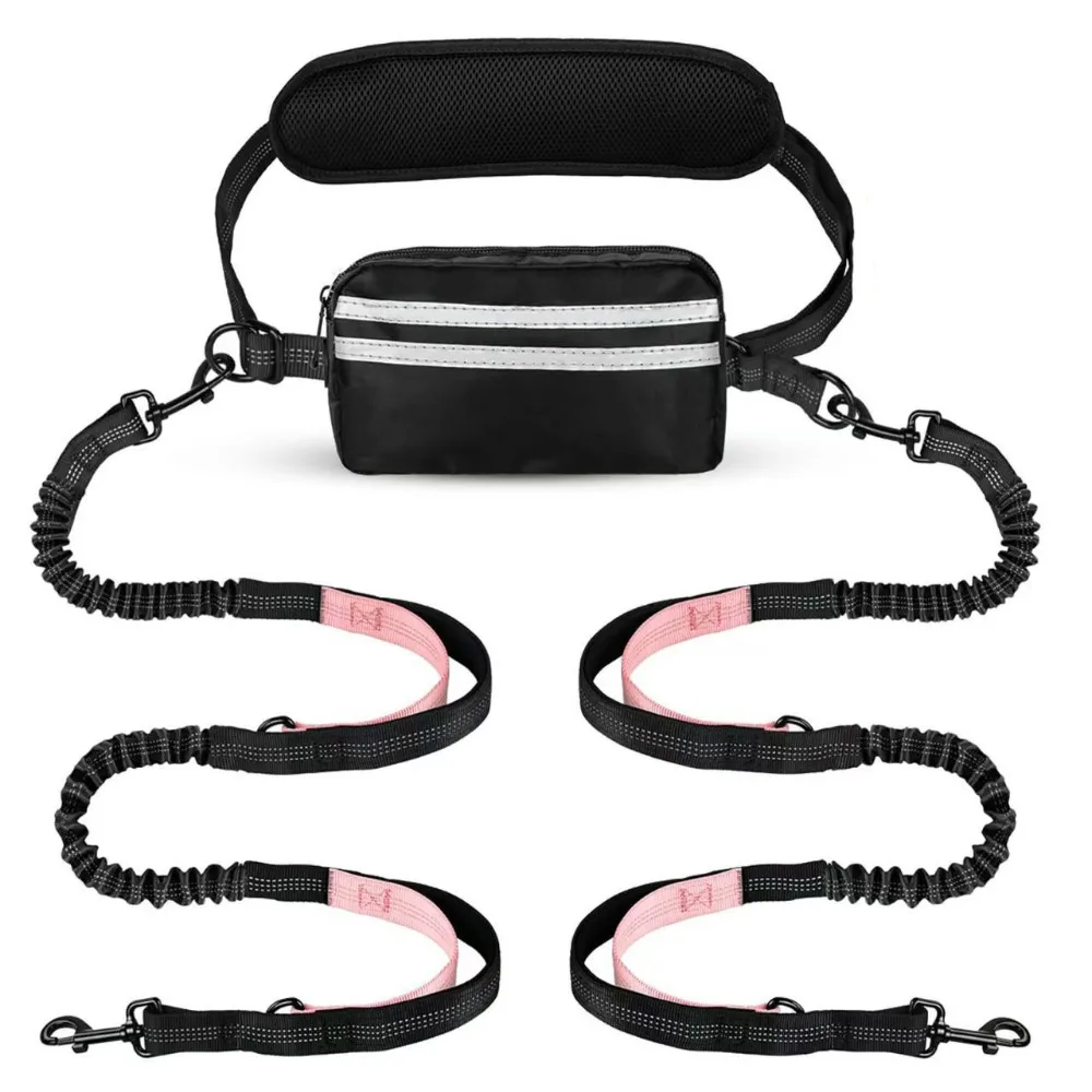 Reflective Strip Dog Running Waist Leash with Zipper Pouch Retractable Hands Free Dog Leash 1005011596085774