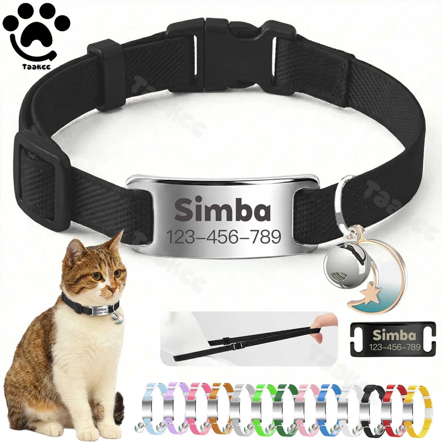 Customized Fashion Elastic Cat Collar Free Engraved Puppy Kitten Anti-Lost Pet ID Nameplate 1005011597549671