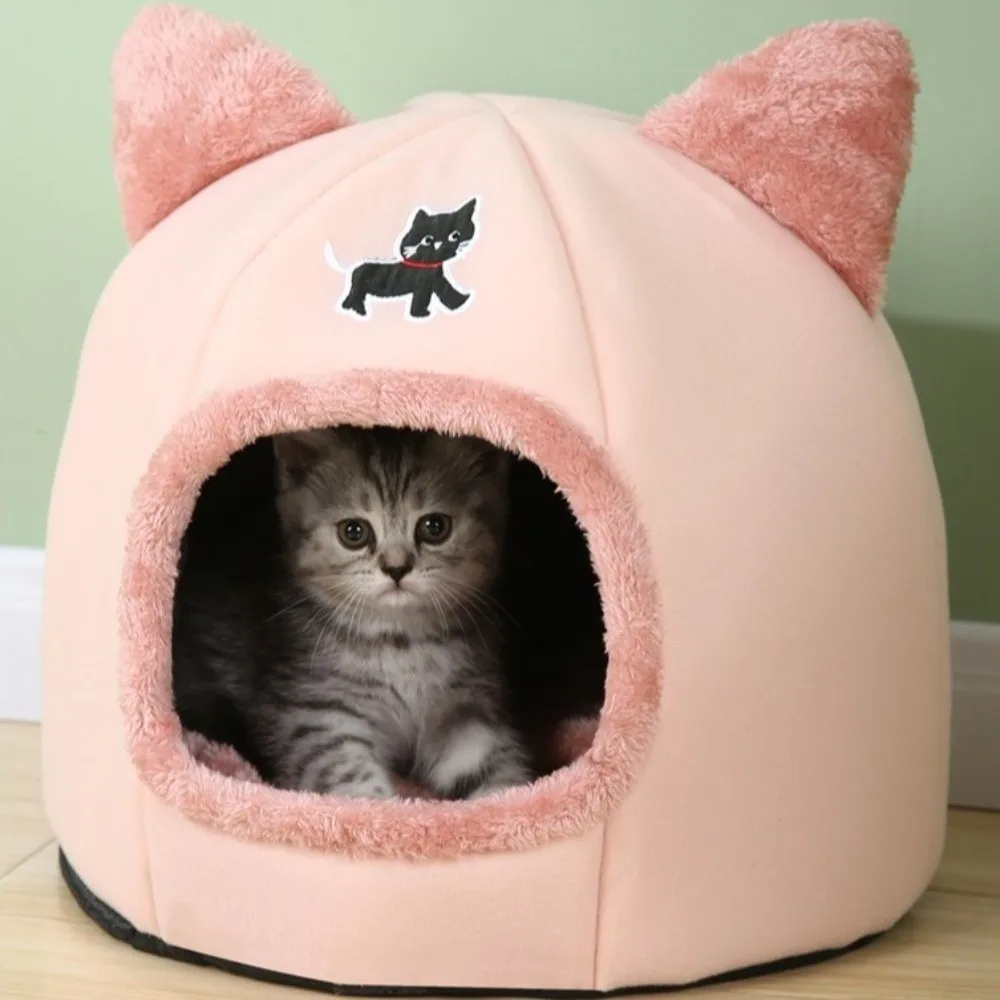 Universal Semi-Closed Winter Cat Nest Warm Cozy Windproof Cave Anti-Slip Cartoon Pet Castle House 1005011601857963