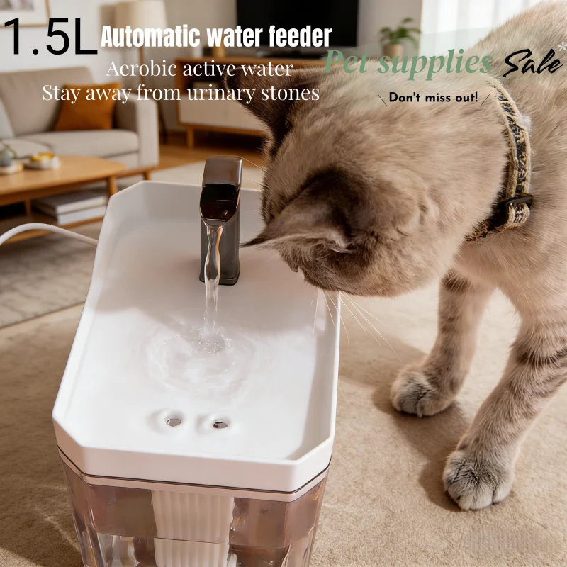 Cat Water Fountain Automatic Filter USB Pet Drinking Dispenser Live Water Circulation Fresh (1.5L) 1005011608172815