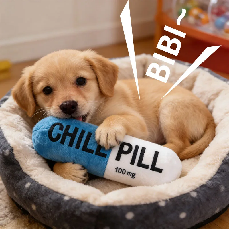 Pet Pill Indestructible Plush Capsule Dog Play Toy with Squeaker Dogs Tooth Chew Toy Safe Dog Tough 1005011608813822