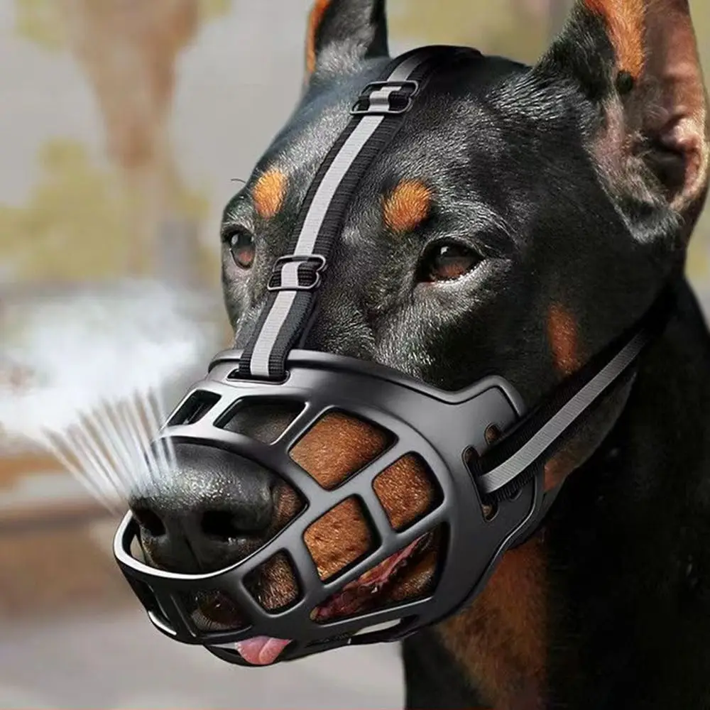 Durable Adjustable Dog Muzzle with Reflective Strip Fashion Anti-Biting Plastic Dog Mouth Cover Can 1005011609874079
