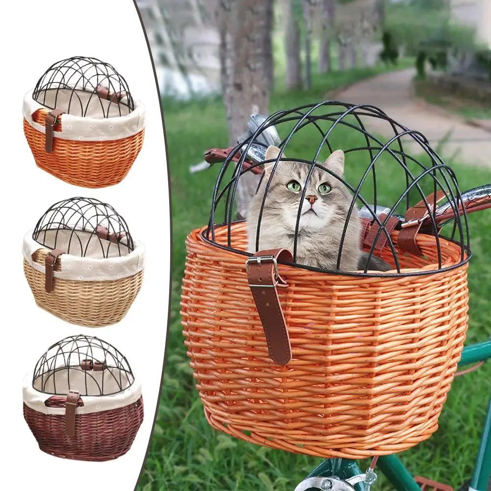 Wicker Bike Basket for Small Dogs Cats Pet Carrier Front Basket with Wire Mesh 1005011617246911
