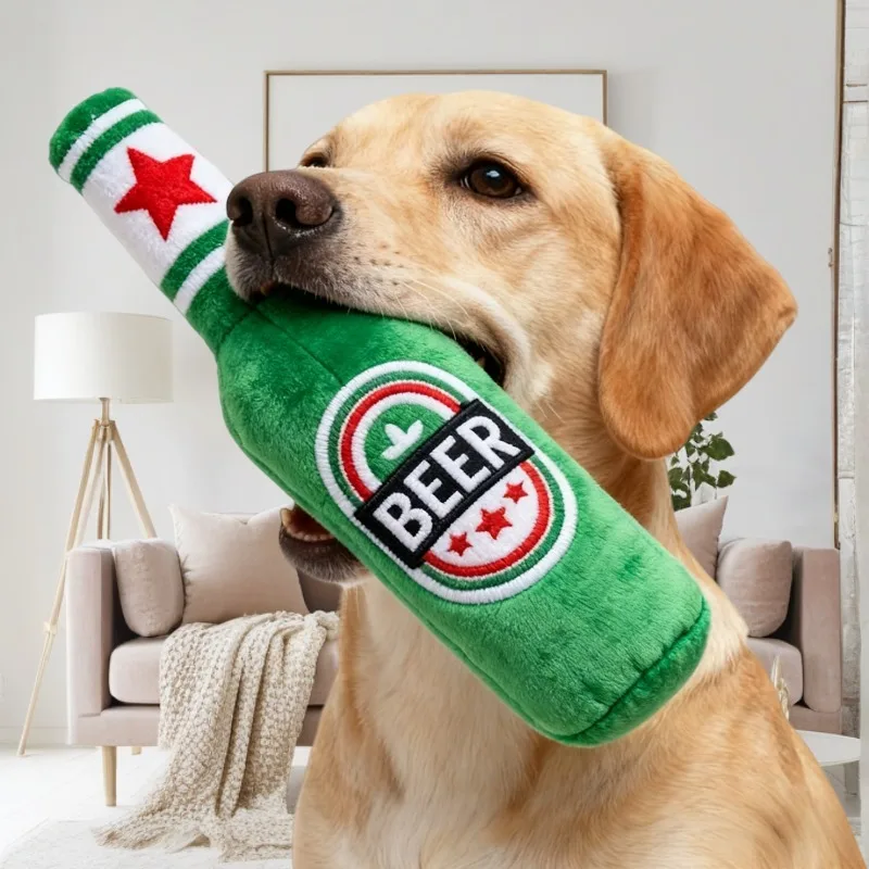 Realistic Beer Bottle Shape, Squeaking Dog Toy. Interactive Play 1005011624534580