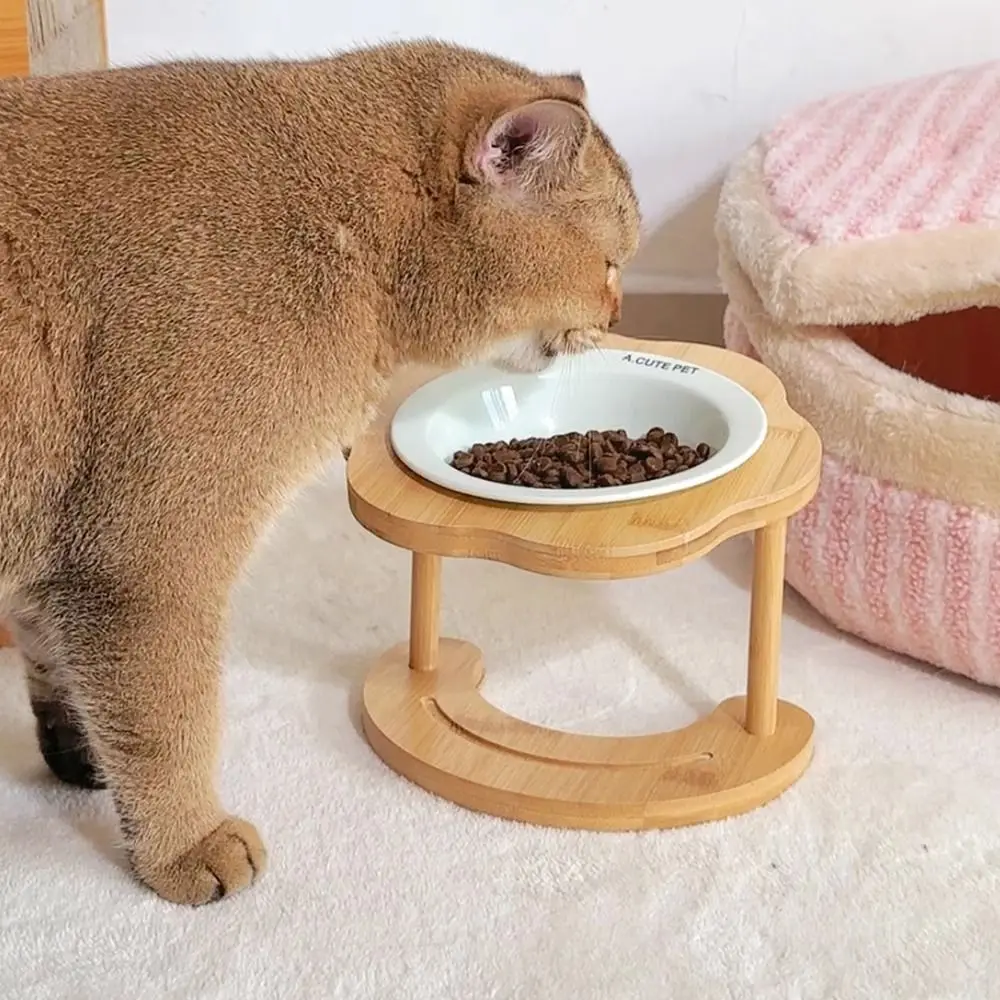 Pet Supplies Ceramic Cat Bowl Wooden Cute Dog Food Feeding Basin Detachable Non-slip Pet High Foot 1005011636072691