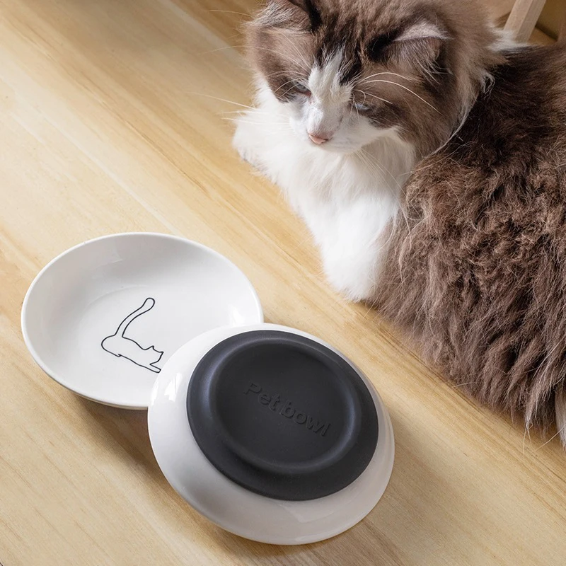 Ceramic Feed Bowl for Kittens; Pet Cat Anti-Slip Platter; Silicone Pad Support; Charming Pet 1005011642180138