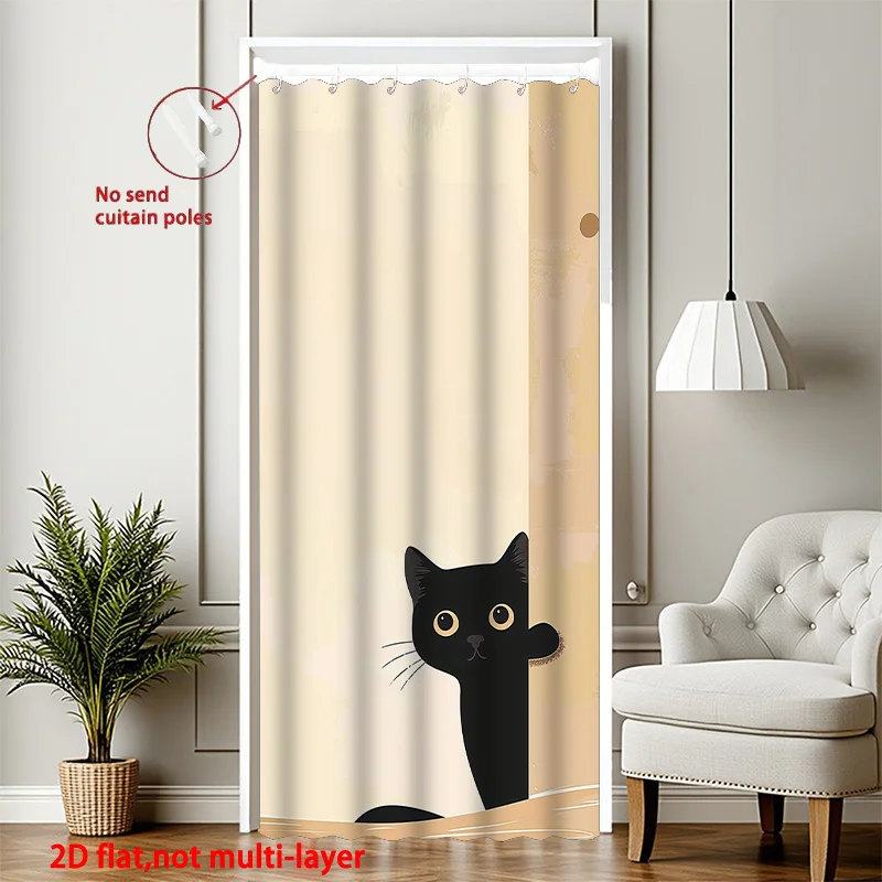 VIKAMA Cute Cartoon Curiosity Cat Printed Door Curtain Living Room Porch Home Decoration Privacy 1005011644356444