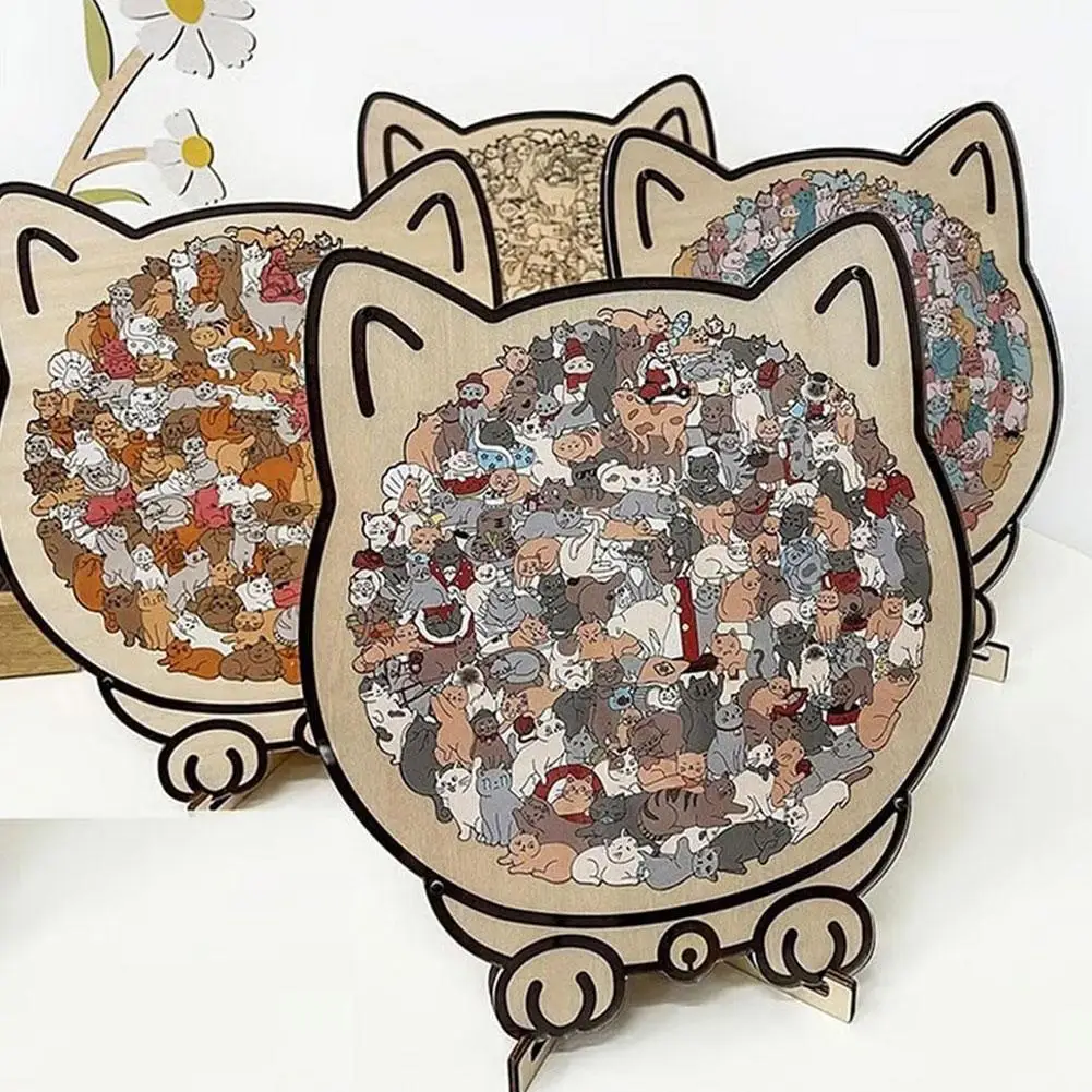 Colorful Wooden Animal-shaped Puzzle Cute Cat Dog Jigsaw Unique Puzzle For Home Decor Fun Toys For 1005011645948219