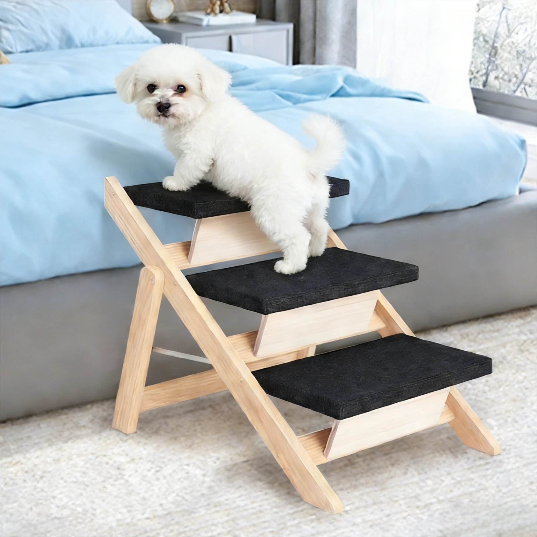Wooden Puppy Stairs Portable Foldable Pet Small Dog Ladder Indoor Stair Accessories Pet Ramp Car 1005011659604421