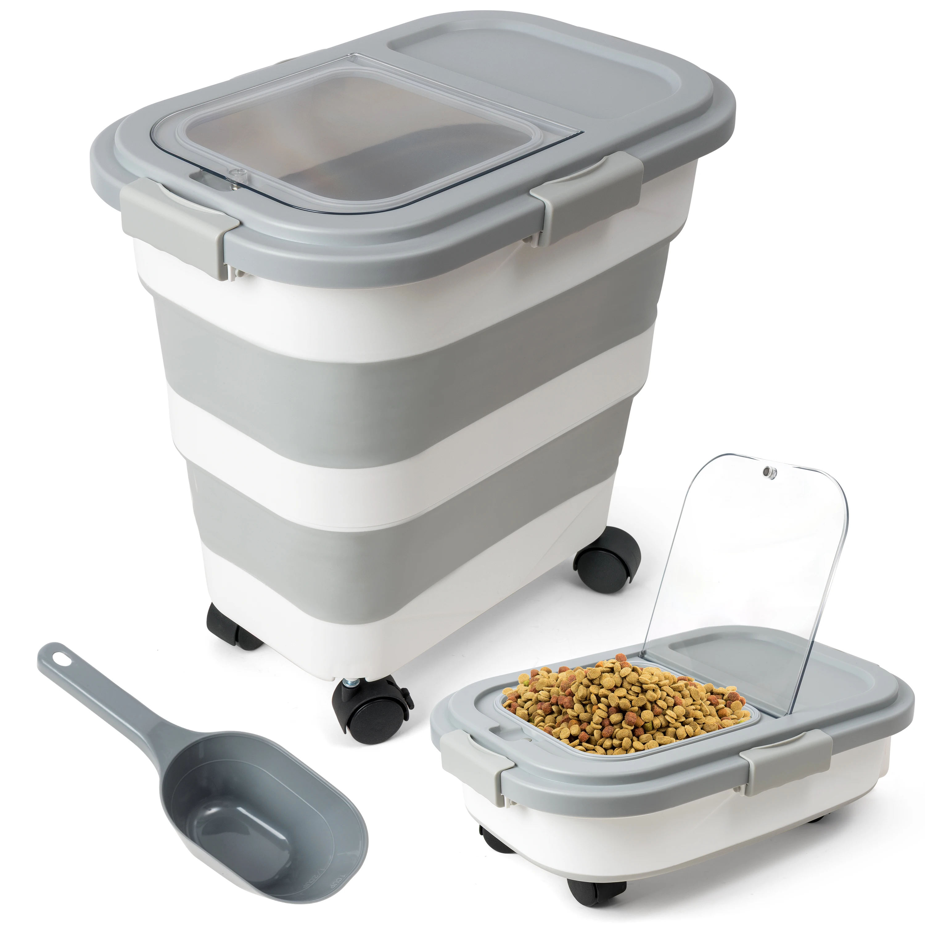 Pet Food Storage Container Collapsible Dog Food Container with Spinner Wheels Scoop Drying Box (1PCS) 1005011660033924
