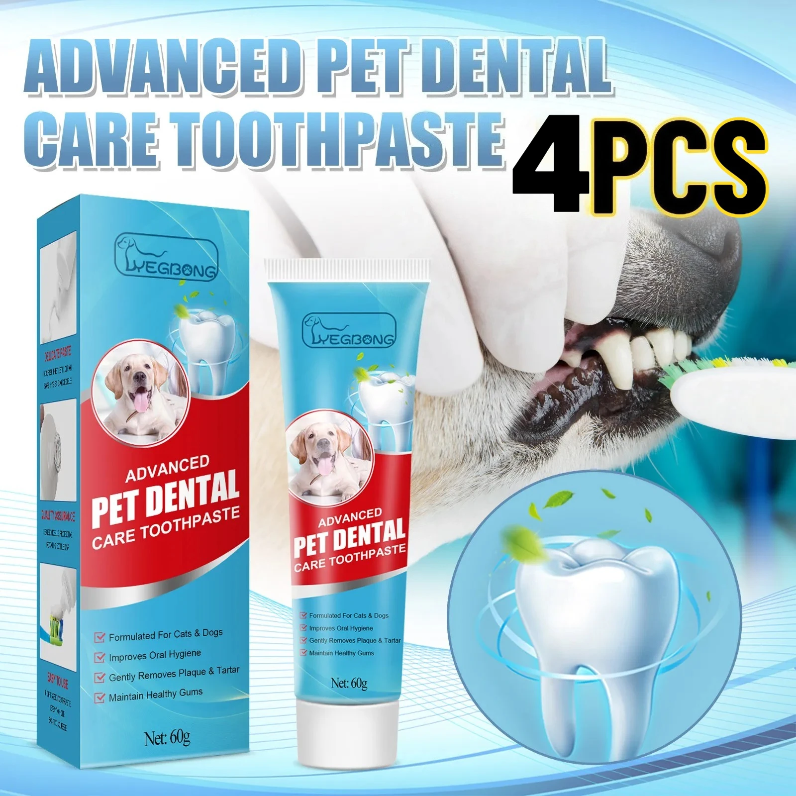 4pcsYEGBONG Pet Toothpaste Edible Formula Tartar Control Freshens Breath Gentle Oral Cleaning 1005011660108155