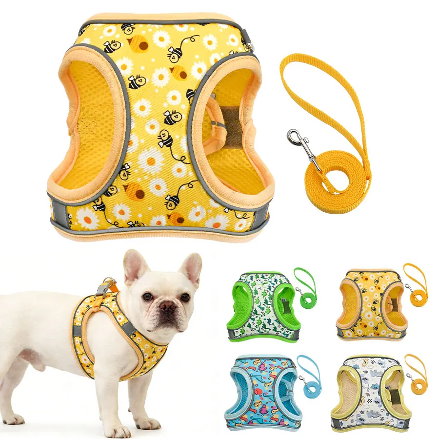 Dh009cartoon-Dog Harness and Leash Set Features a Breathable Honeycomb Mesh Design to Prevent 1005011660648589