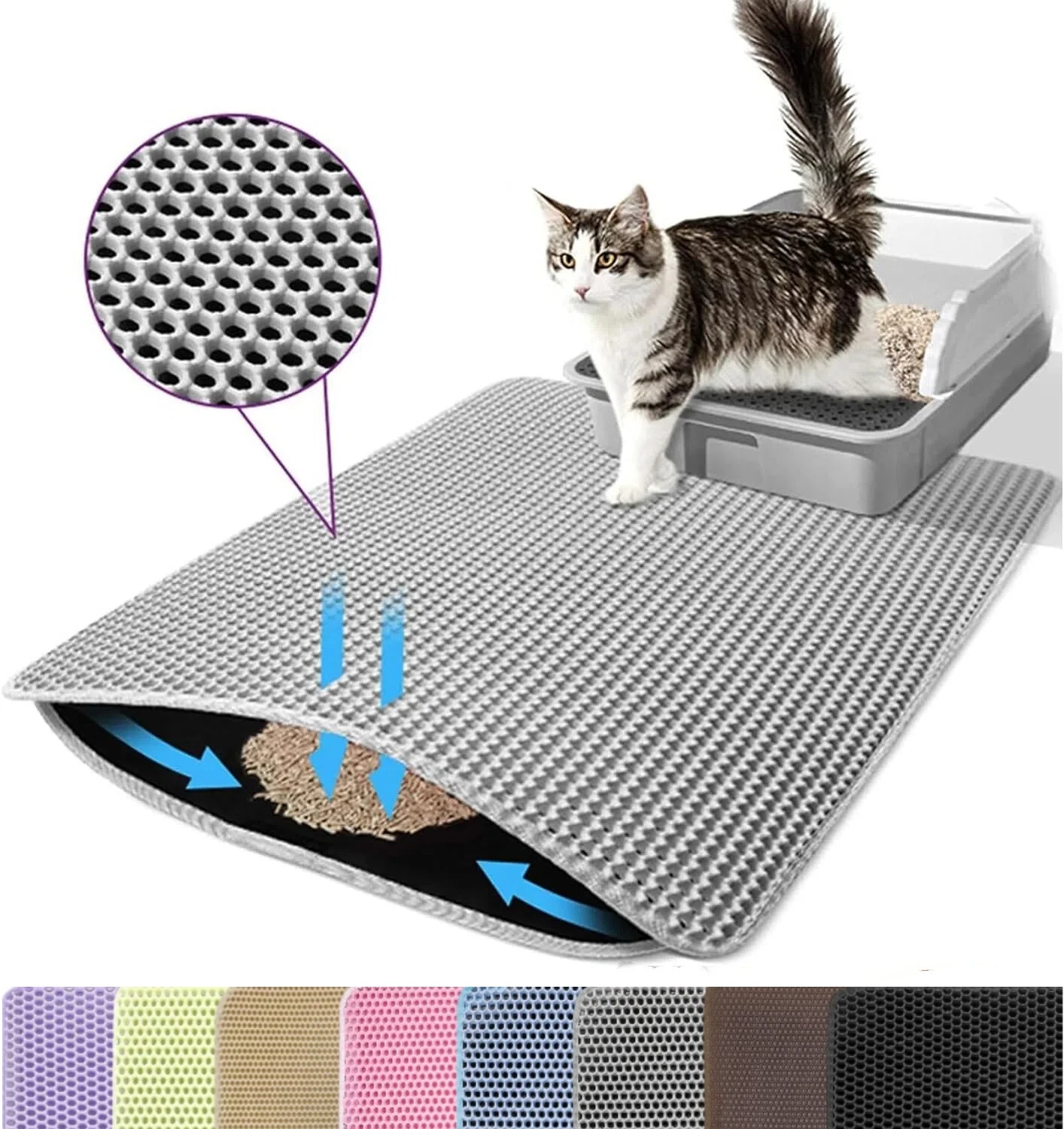 Cat Litter Mat Double Layer Pet Litter Box Waterproof Pet Mat Non-Slip Sand Cat Pad Washable Bed 1005011666766570
