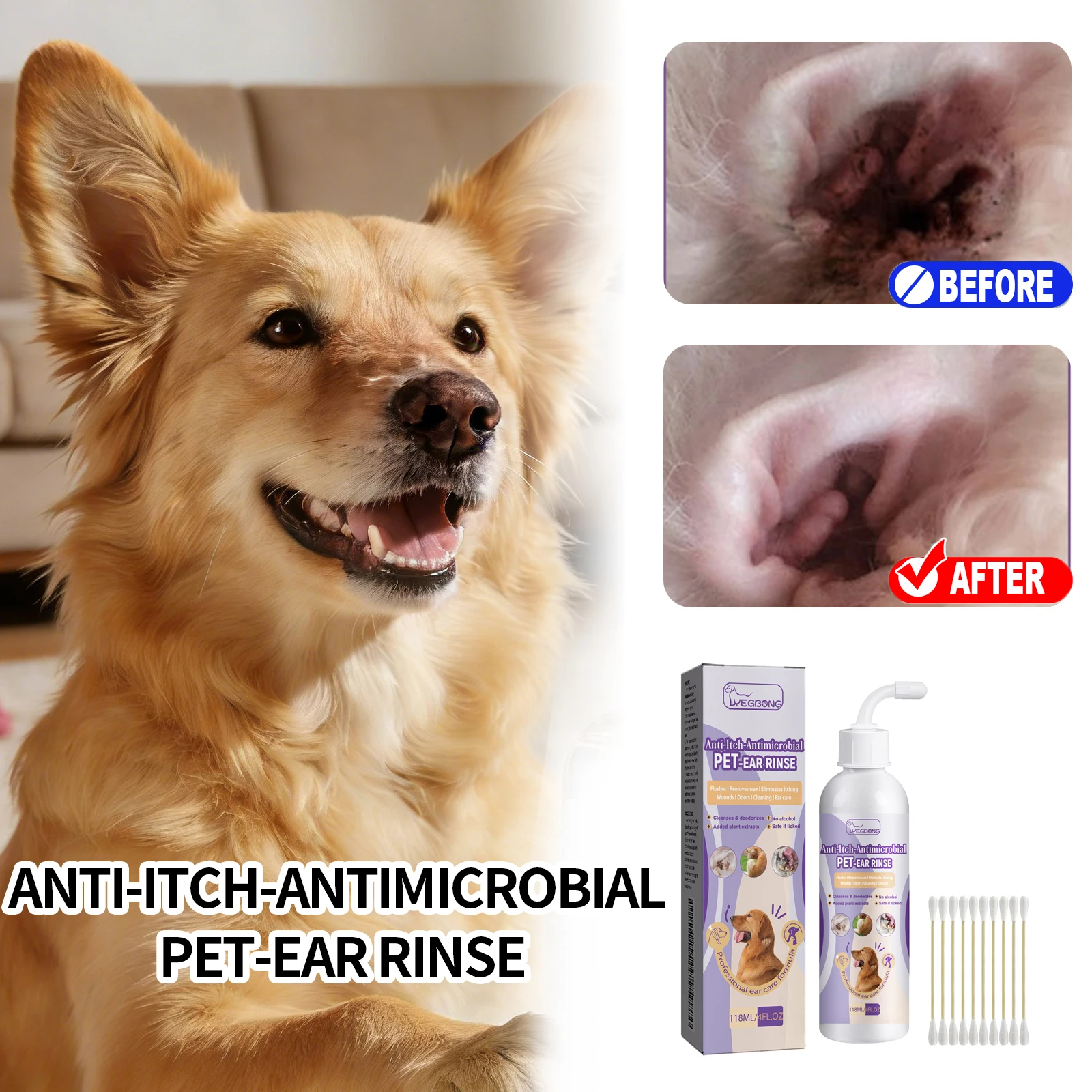 Natural Pet Ear Cleaning Liquid Gentle No Irritating Removes Ear Mites Fungus Mite Prevention Ear 1005011668207563