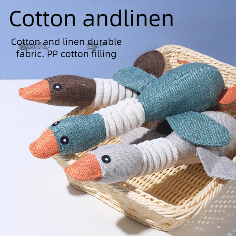 Goose Squeaky Plush Dog Toy Durable Chew Toy Molar Teeth Cleaning Bite Resistant Linen Pet Toy 1005011695022557