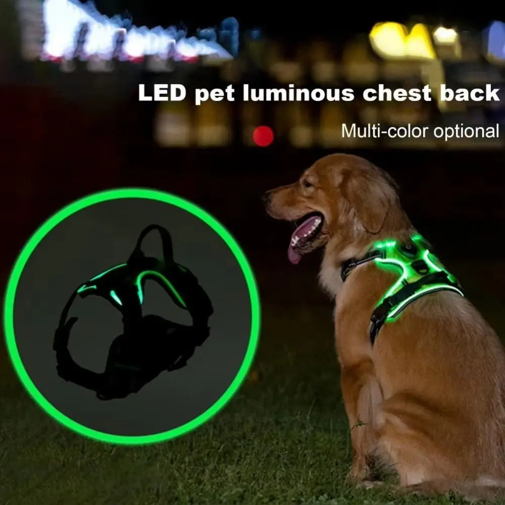 Durable Light Up LED Dog Harness Adjustable Flashing Luminous Pet Chest Strap Padded Collar Soft 1005011697898456