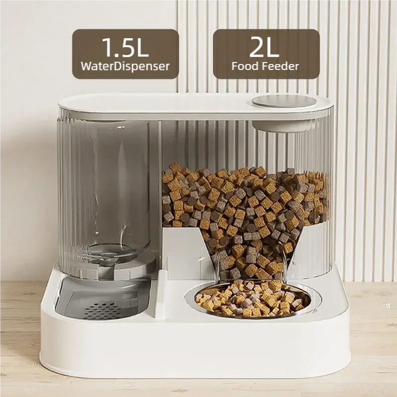 2 In 1 Stainless Steel Automatic Pet Feeder And Water Dispenser Double Bowl Anti Leakage Food Water 1005011705216172