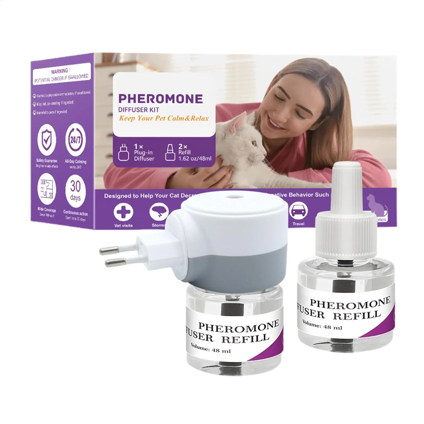 Cat Pheromone Diffuser Safe Cat Calming Diffuser Ease Stress Quiet Sleep Comfort Supplies Plug for 1005011714956052