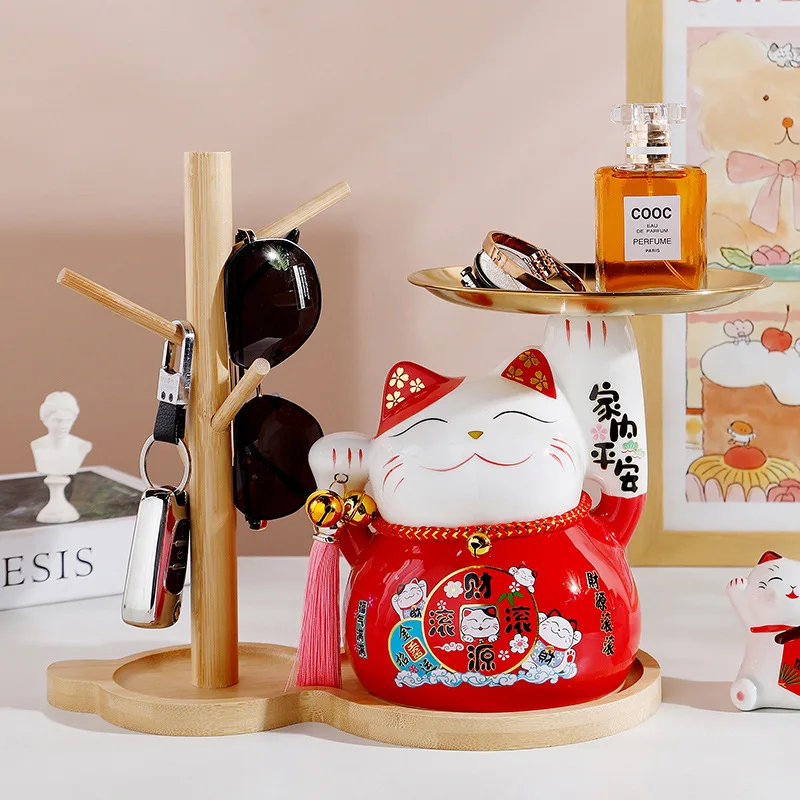 Ceramic Lucky Cat Tray Key Storage Entrance Door TV Cabinet Housewarming Desktop Decoration New 1005011723646404