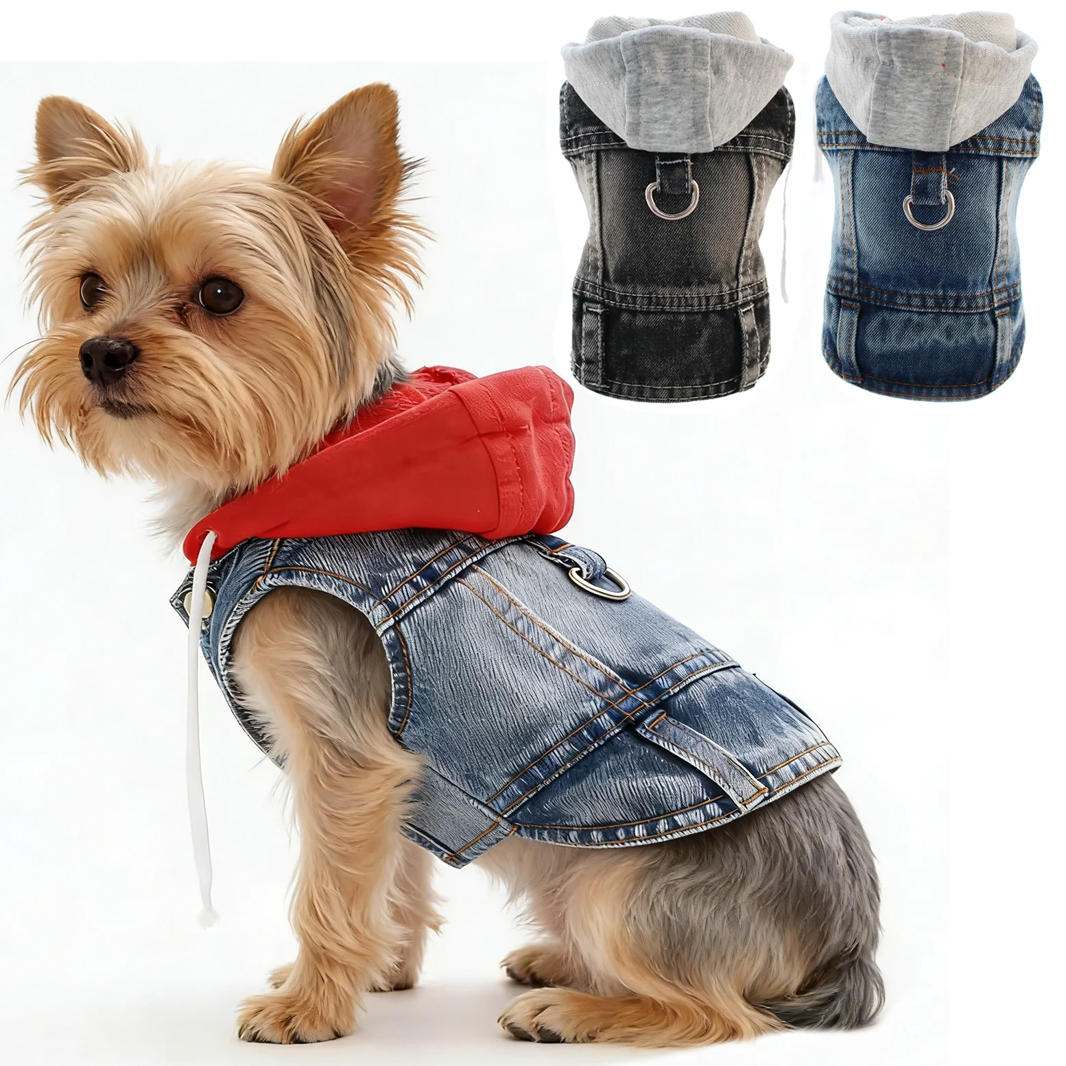 Cool Dog Jean Jacket Vest with D-Ring Hoodies for Small Medium Dogs 1005011728642484