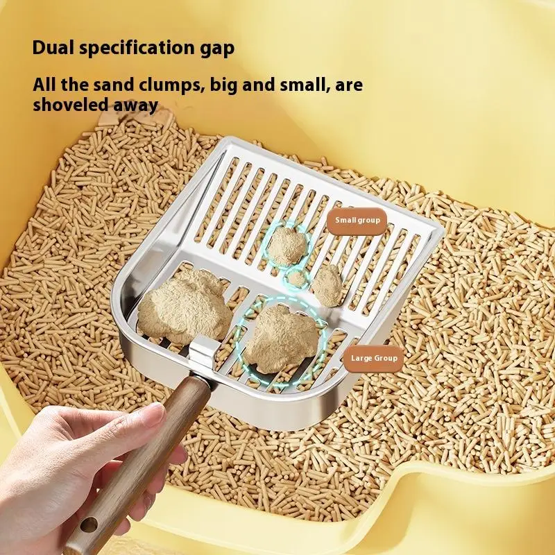 Stainless Steel Cat Litter Scoop Long Wooden Handle Pet Waste Shovel Cleaning Tool Long Handled 1005011734867627
